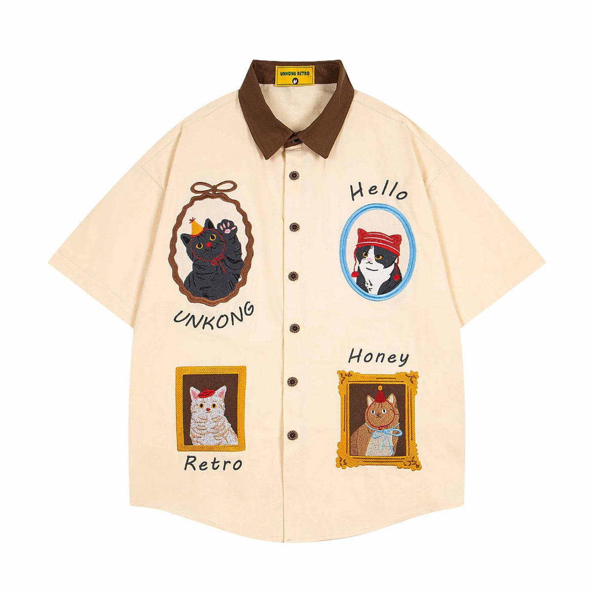 Baby boy and girl summer loose top in apricot with cartoon pattern, front view