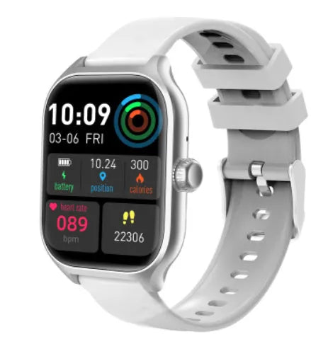 Bluetooth smart watch with touch screen displaying heart rate and activity metrics