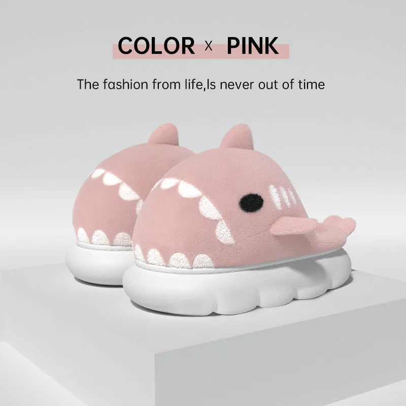 Shark slippers warm winter house shoes suede anti-skid indoor footwear with embroidery, available in multiple colours