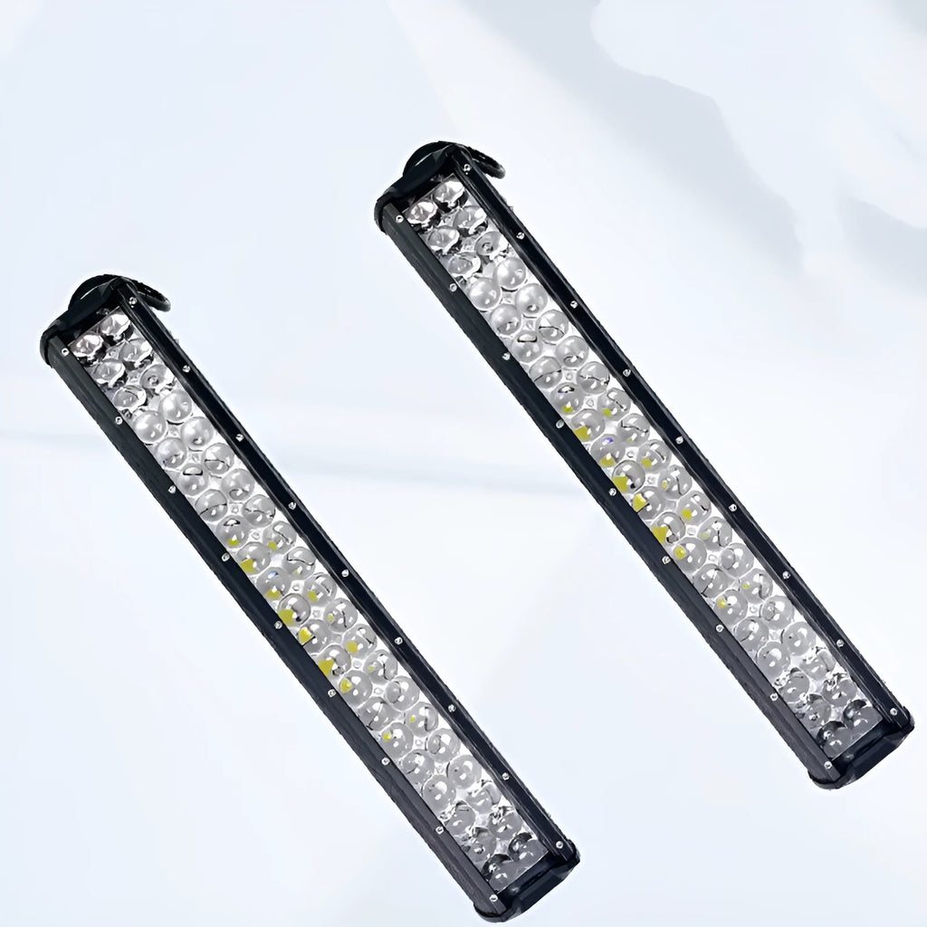 Black aluminium alloy double row LED strip light for off-road truck and agricultural machinery use.