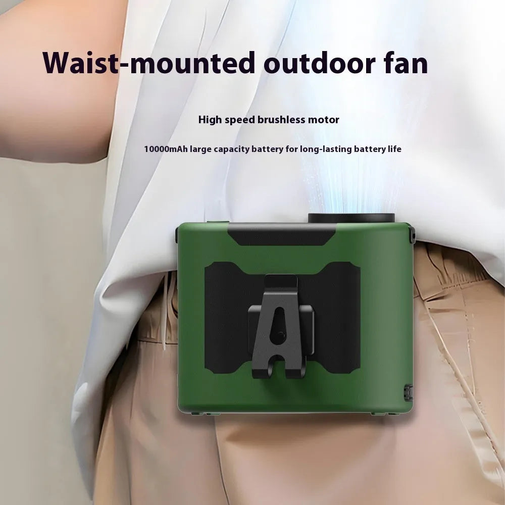 Portable waist fan, rechargeable lithium battery, USB, 5 speed, 95x80x50mm, grey, army green, orange red, black