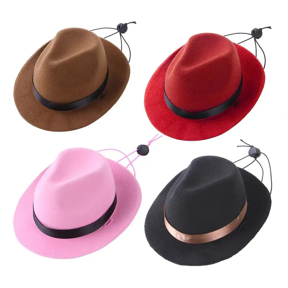 Small wool felt mini hat for pets in pink, black, brown, or red, S size 155cm circumference.