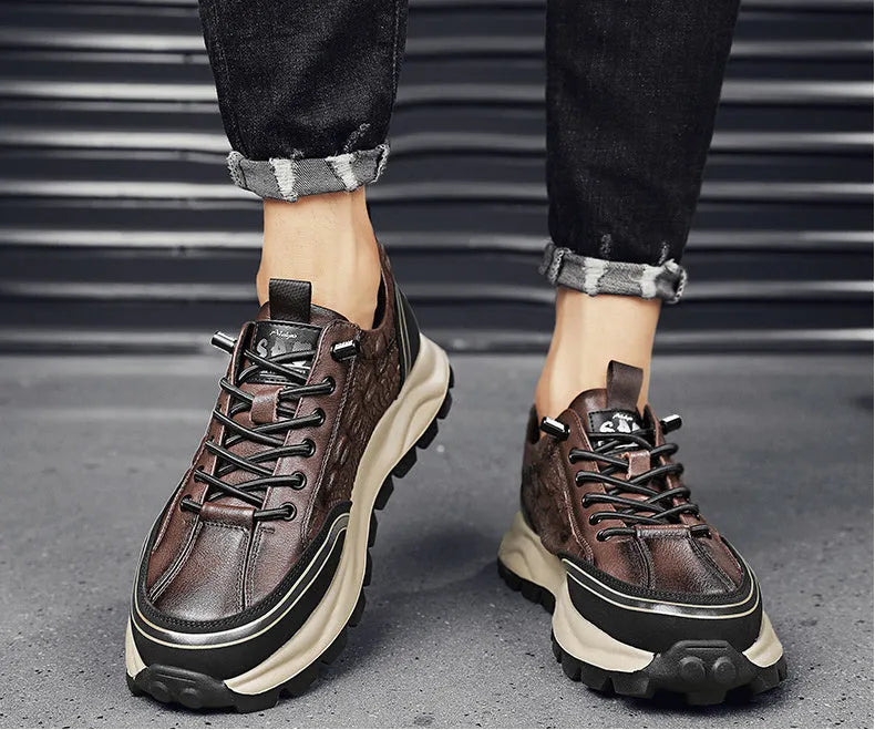 Men's business casual flat leather shoes round toe lacing low heel artificial PU black brown