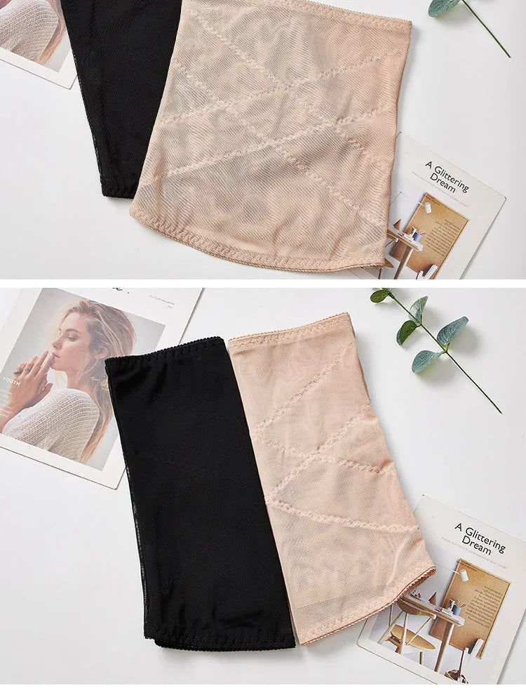 Mesh belly band body sculpting strap in black with cross waistband design for postpartum waist support