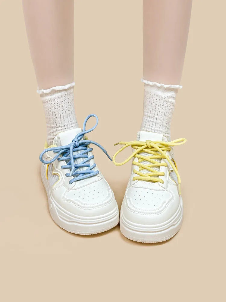 Meow Rabbit Sea Salt Cheese coloured mesh casual sneakers with thick rubber sole and lace-up closure.