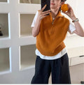 Retro half zip sleeveless mesh knit vest with 3D pattern in multiple colour options