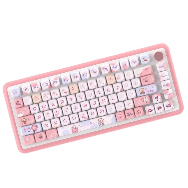 Five-sided sublimation PBT keycap set 112 keys in sweet cotton candy colour boxed packaging