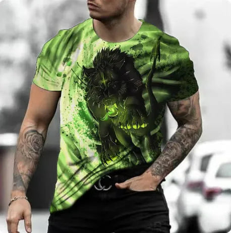 Retro 3D animal print men's short-sleeved T-shirt in polyester bird eye cloth