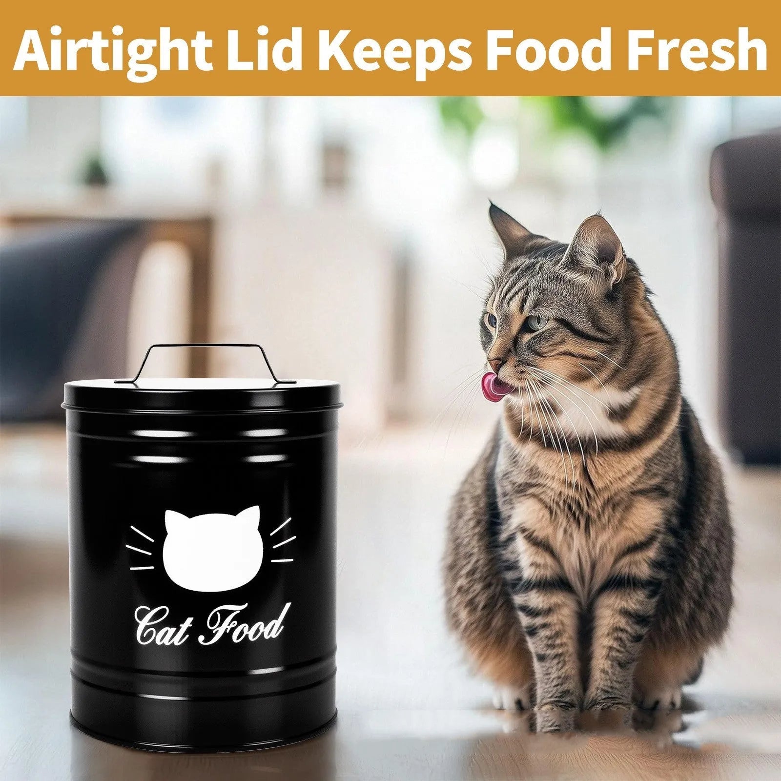 Black and white round iron sheet storage cans with lids for kitchen pantry organisation