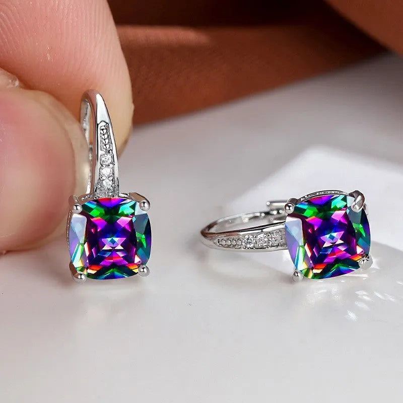 Geometric square zircon ear hooks with Korean fashion style and electroplated copper finish