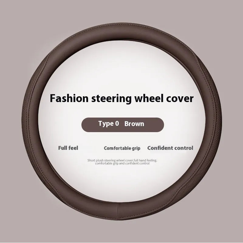 Leather steering wheel cover in navy blue for 38cm car steering wheel