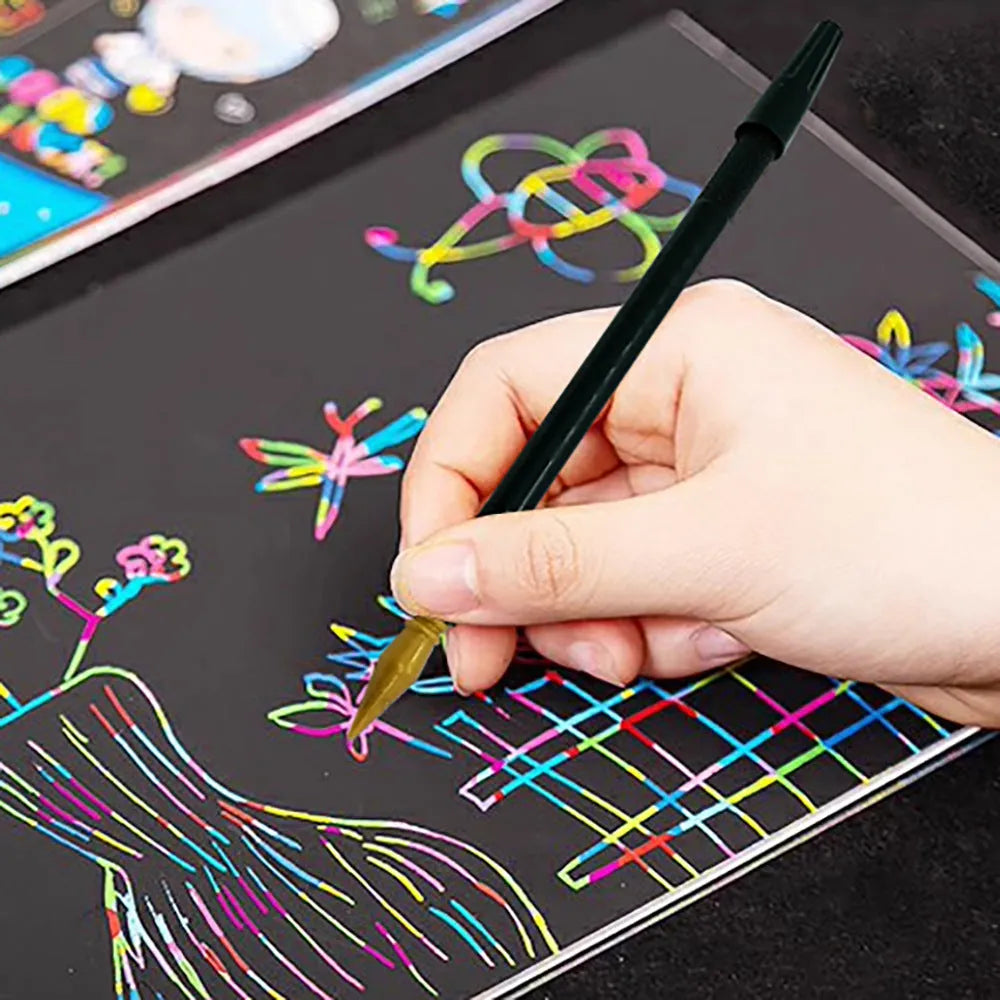 Black plastic scratch art pen tool for children's drawing and scratch paper creative projects