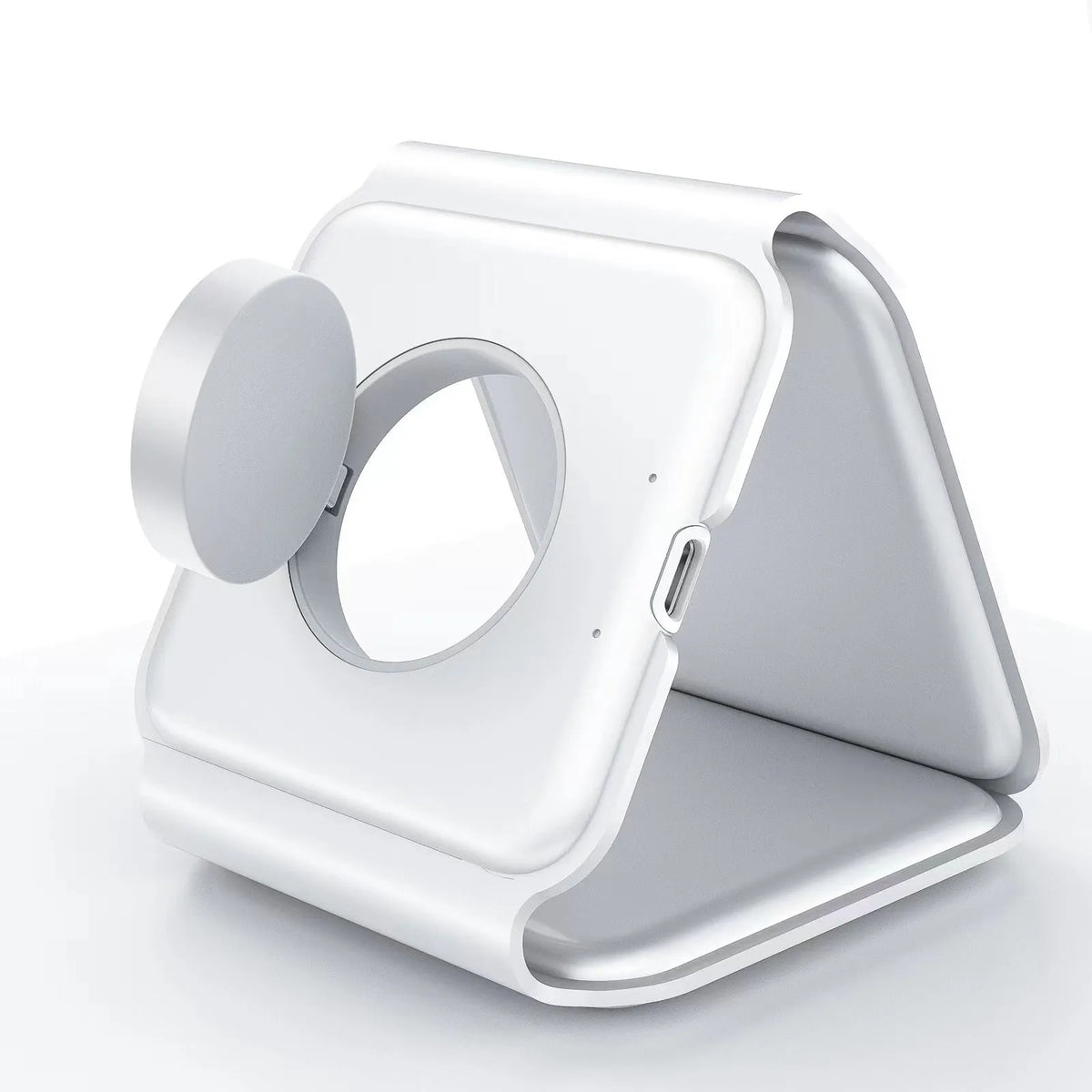 3 In 1 Magnetic Wireless Charging Folding Mobile Phone Holder in black, ABS silicone construction, foldable design