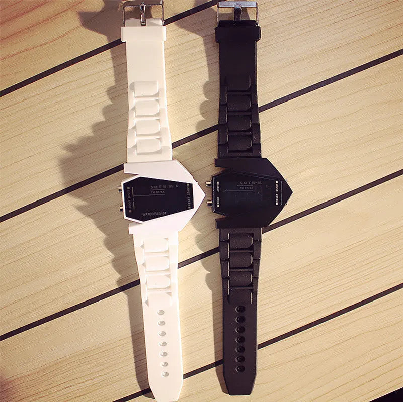 Luminous LED digital sports electronic watch with 45mm dial black silicone strap