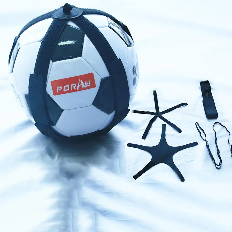 Black football training juggling belt made from diving suit fabric, shown at its full 2-metre length.