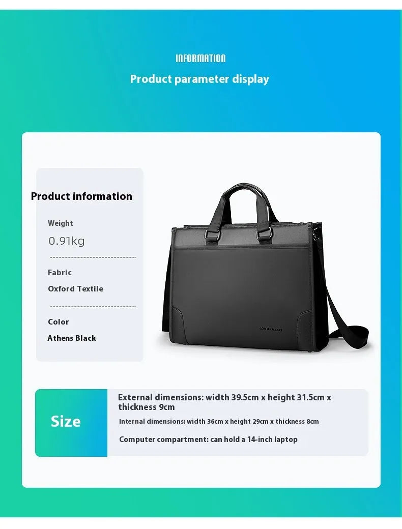 Black Oxford cloth handheld business briefcase with polyester lining for notebook computer travel