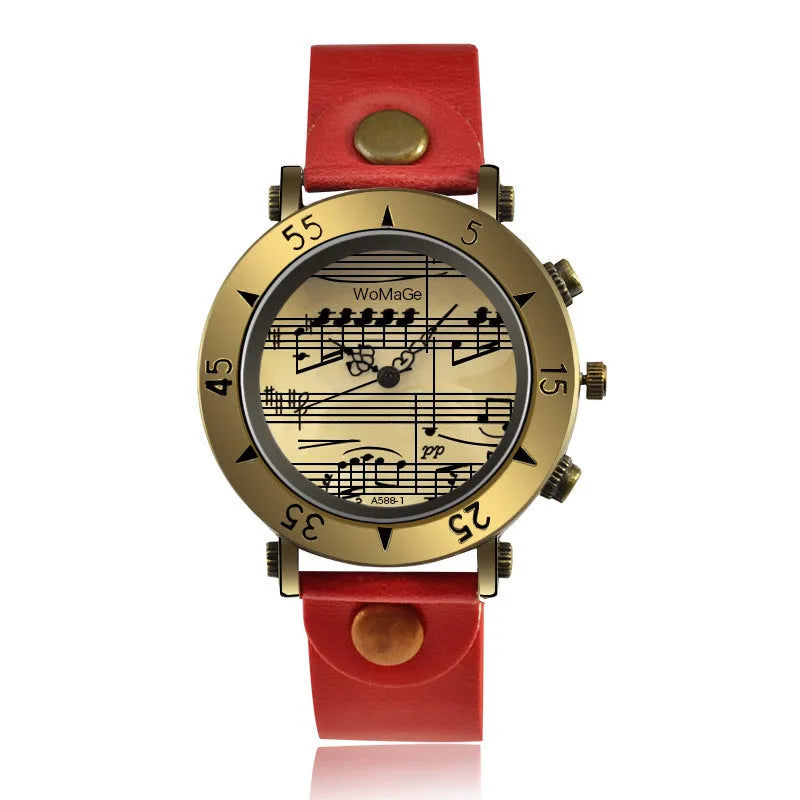 Men's music symbol fashion watch showing musical note design in multiple colour options