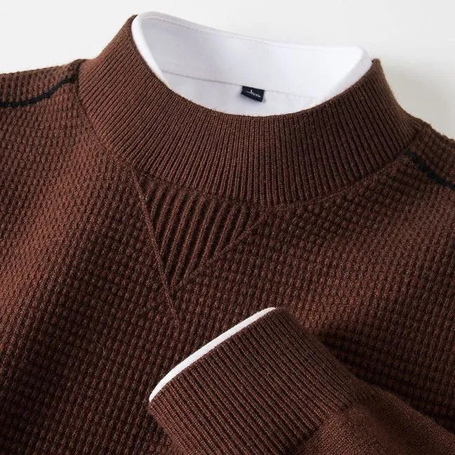 Men's wavy pattern stand collar pullover jacket in polo cotton lay flat