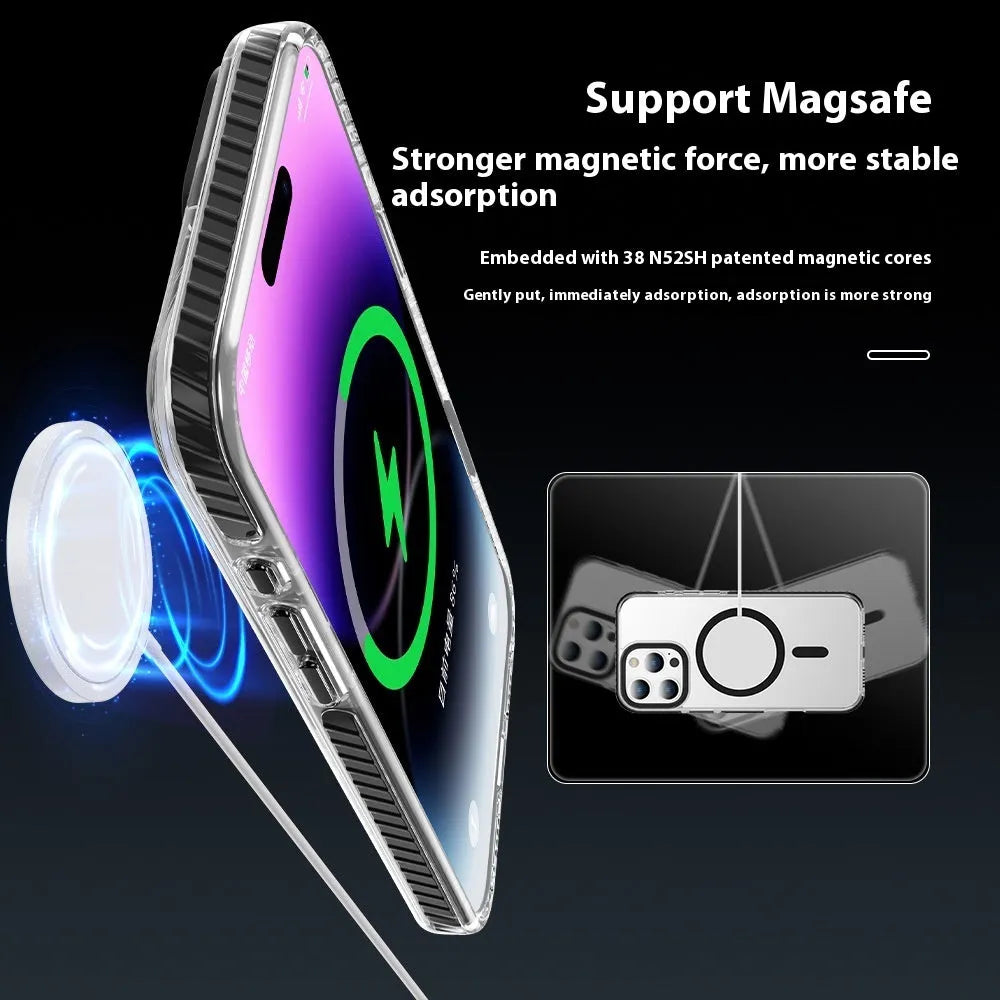 Transparent magnetic phone case with anti-fall protection in Obsidian Black for Apple iPhone 15 Pro