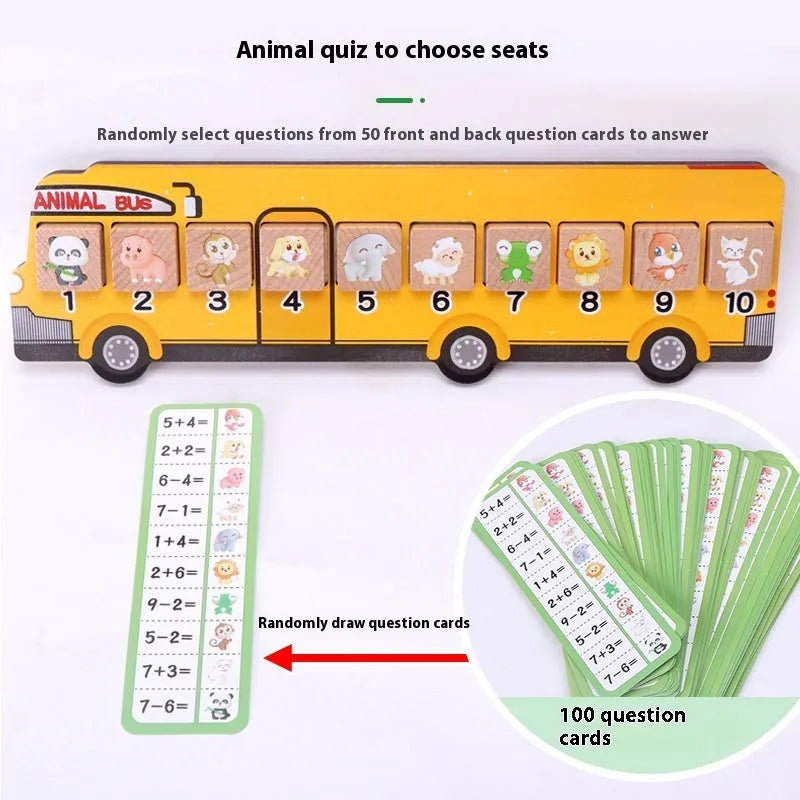 Wooden digital animal bus platform board game for kindergarten mathematics learning