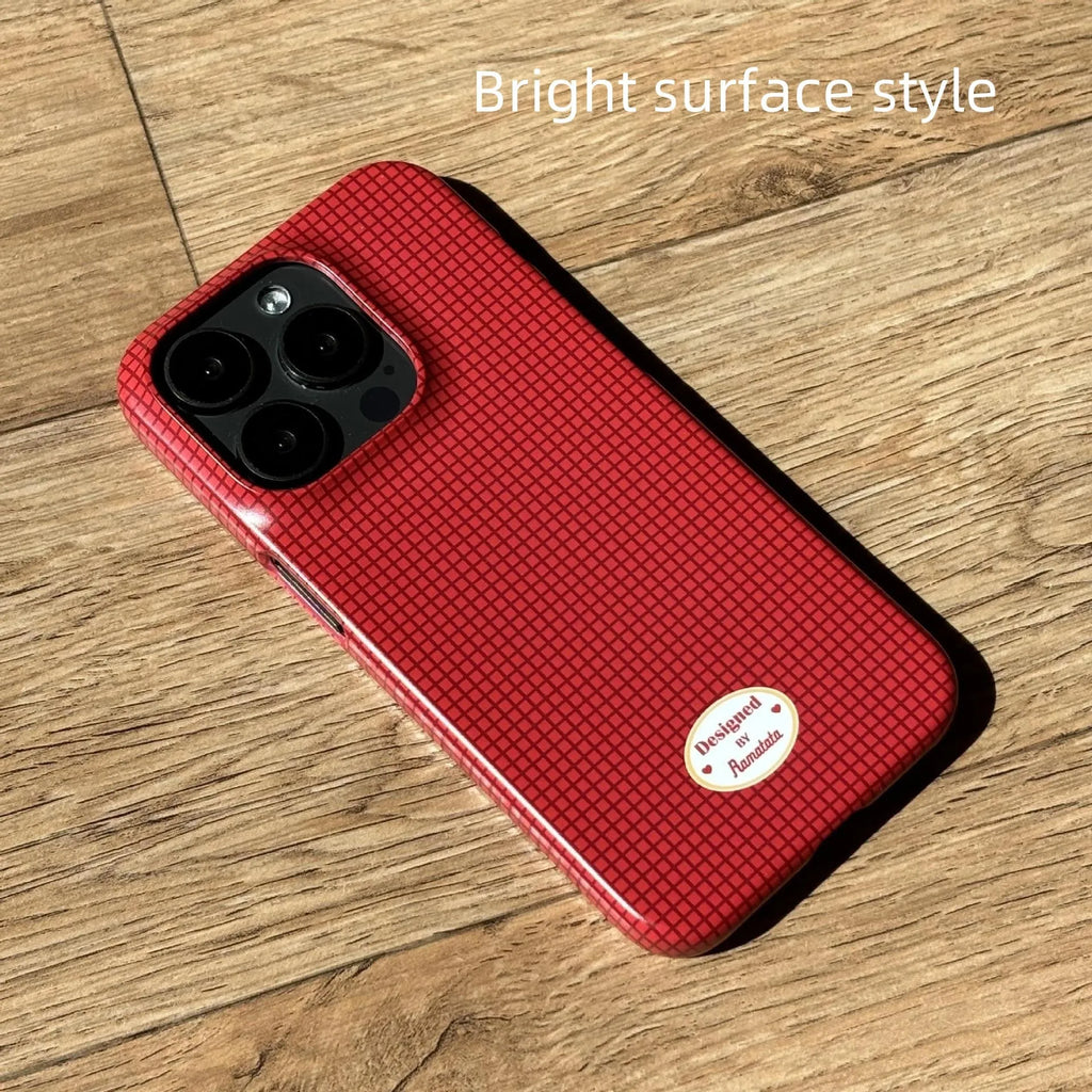 Original plain plaid anti-fingerprint phone case for iPhone 15 Pro Max in red and orange designs.