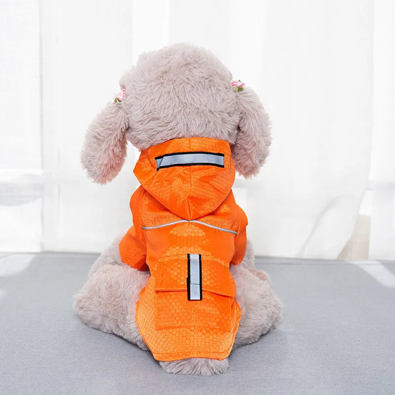 Polyester pet raincoat with night reflective stripe for cats and puppies, sizes S to XL