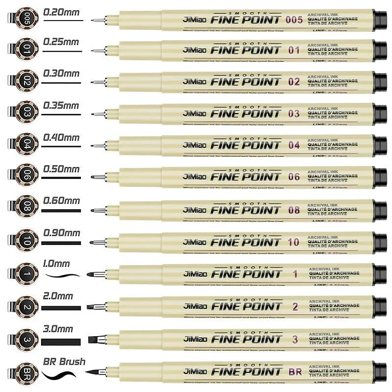 Waterproof needle pen with hand-drawn syringe cartoon design on plastic shell for sketching and writing