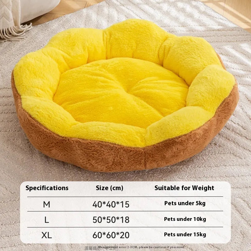 Rabbit plush round pet bed with detachable nest in brown grey colour for cats