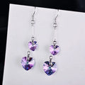 Heart-shaped love bear earrings in electroplated alloy with purple, blue and white inlaid stone options