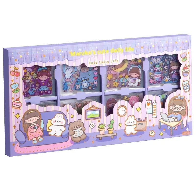 Children's sticker card notebook with colourful meatball, star, tea party, and diary character stickers