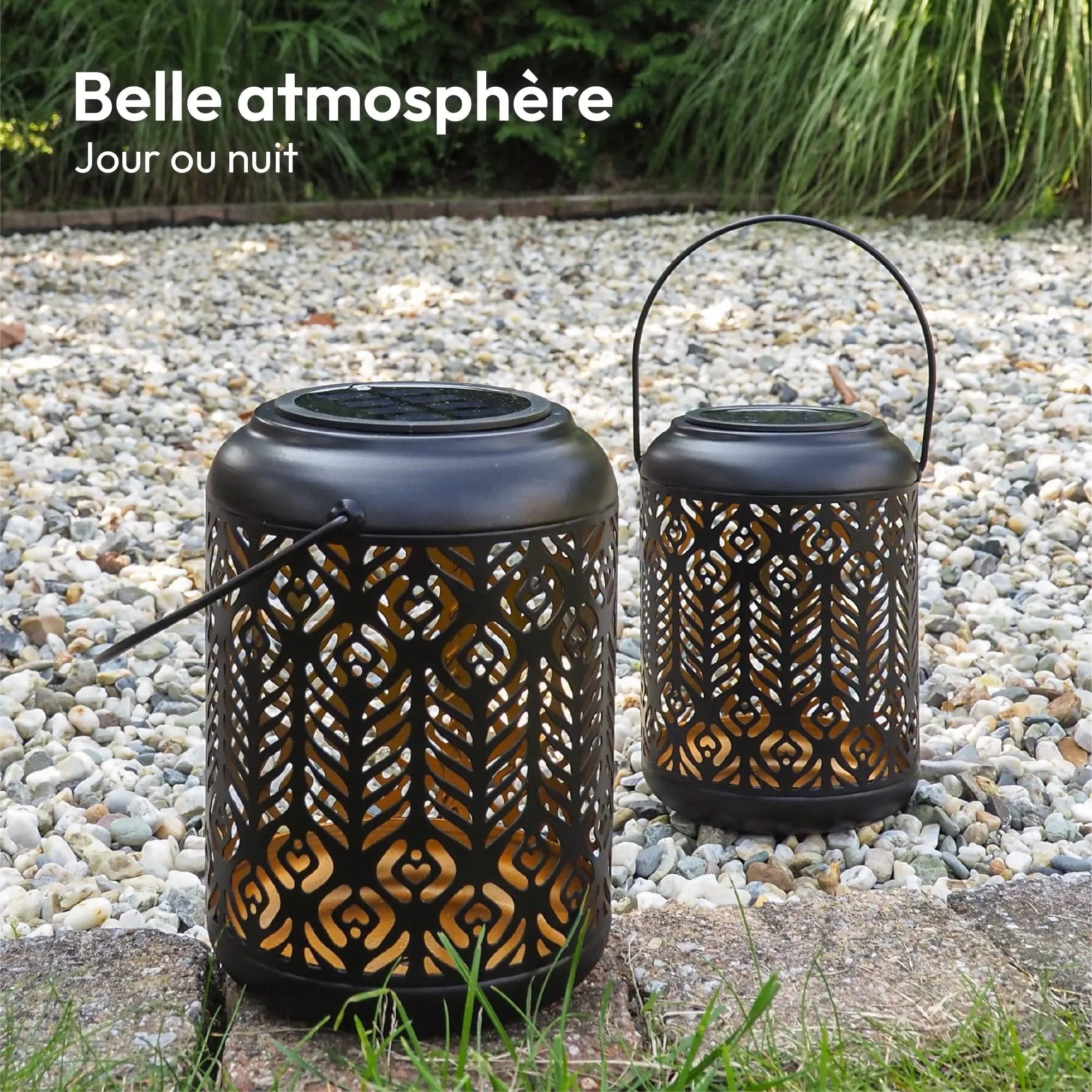 Black iron circular solar lamp with LED light and small wheat ears design for outdoor garden pathway decoration