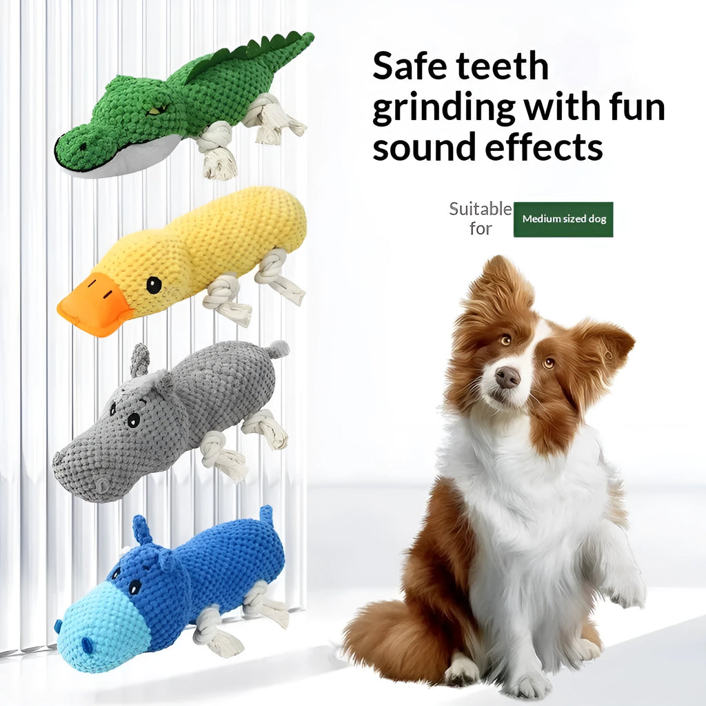 Chewing teeth-cleaning plush pet toy with sound PVC material in crocodile style for dogs
