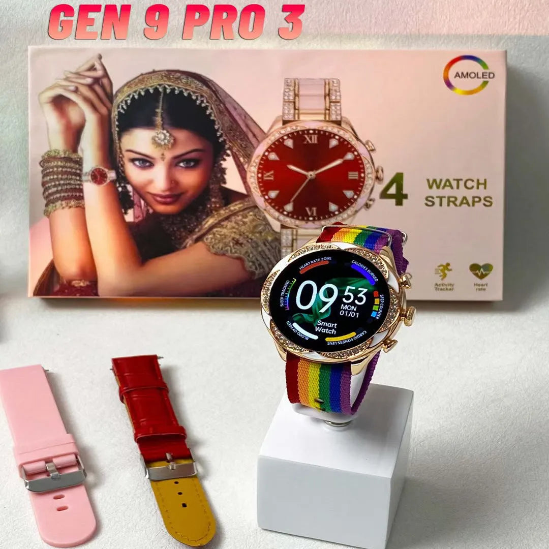 Heart rate blood pressure smartwatch set with four interchangeable straps in ivory white