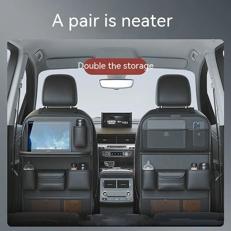 Leather car seat storage bag with foldable dining table in black colour
