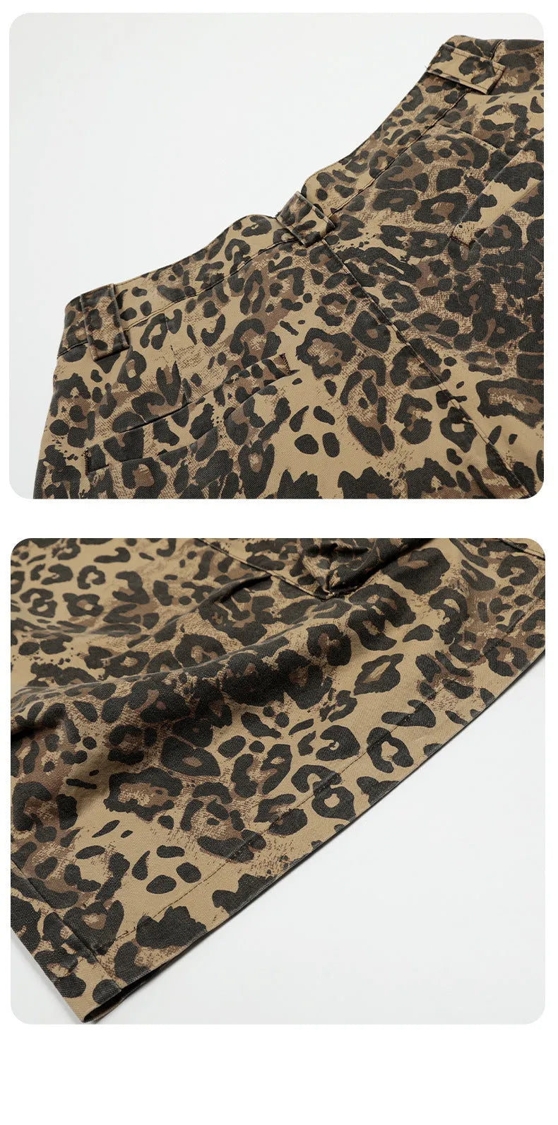 Women's leopard print cropped trousers with high waist and straight leg in cotton fabric