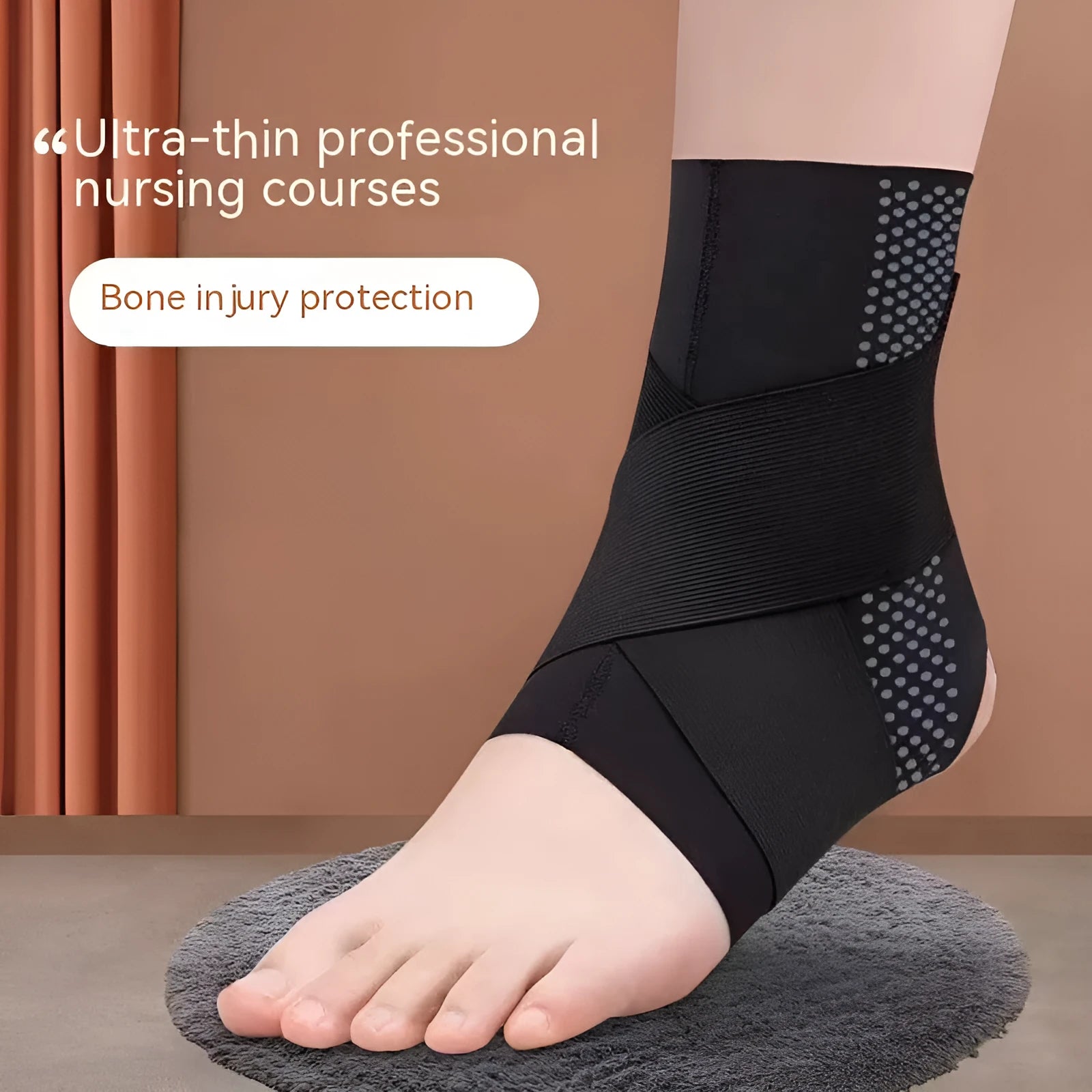 Black Lycra cloth fixed rehabilitation ankle support protector for sports.