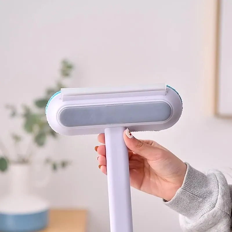 4-in-1 multifunctional hair removal brush with flannel surface and detachable handle for cleaning pet hair from screens and upholstery