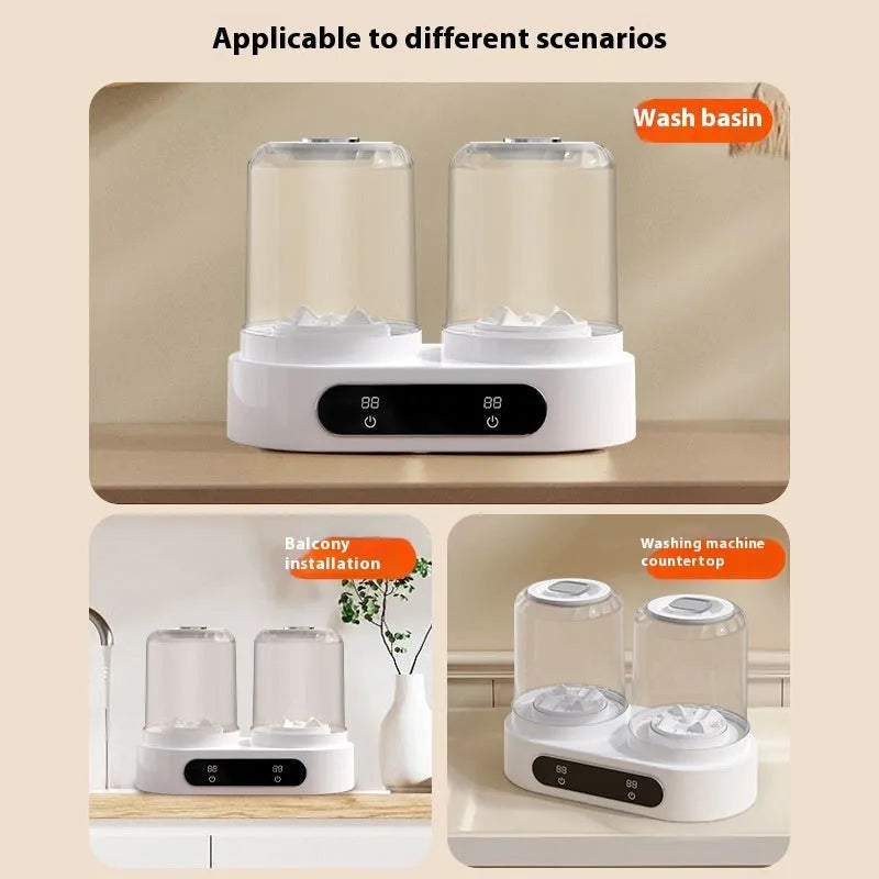White double bucket USB mini washing machine for underwear and delicate laundry