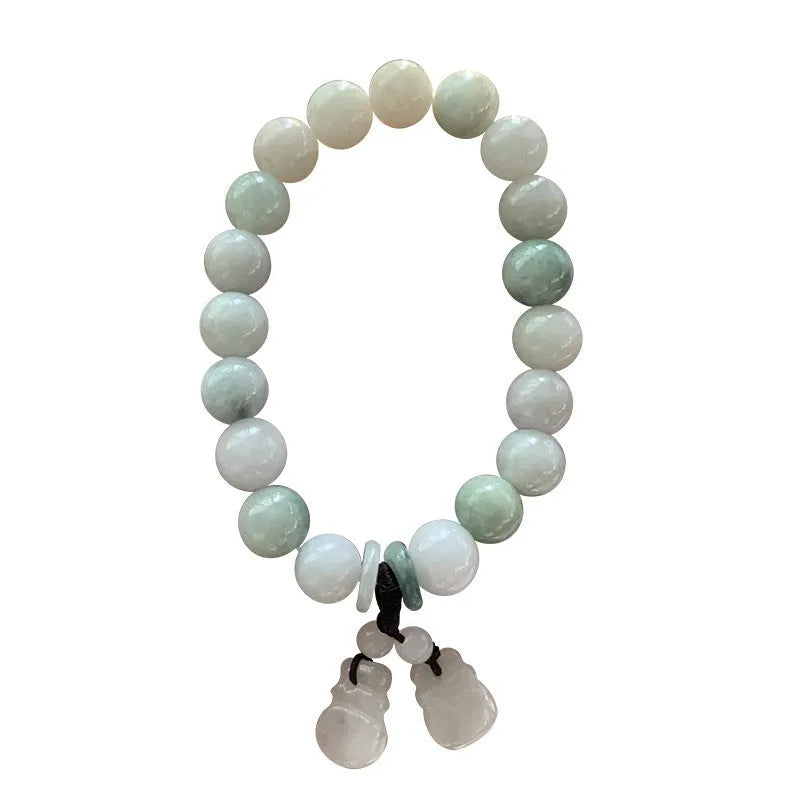 Natural emerald jade bracelet with geometric beads and Maitreya Buddha detail in various colour options