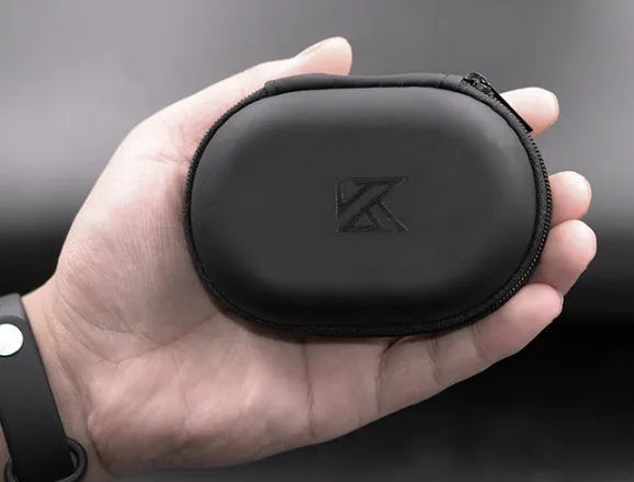 Black oval leather earphone storage bag compatible with EDX PRO and ZEX PRO earbuds.