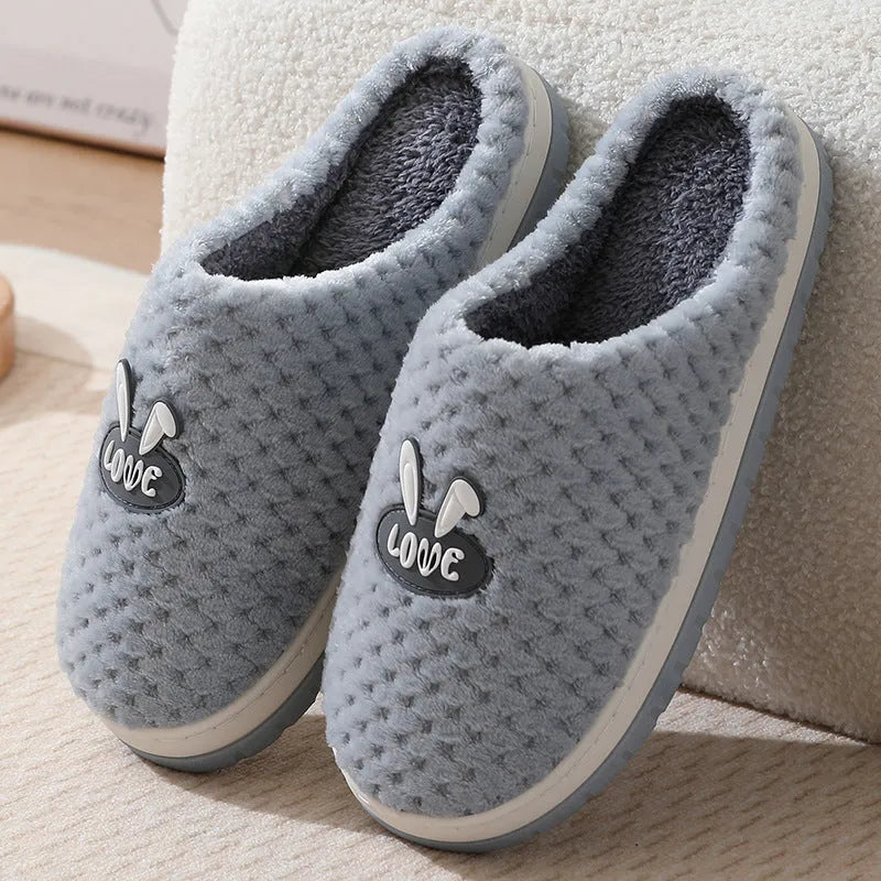Rabbit plaid design women's artificial fur house slippers with rubber non-slip sole