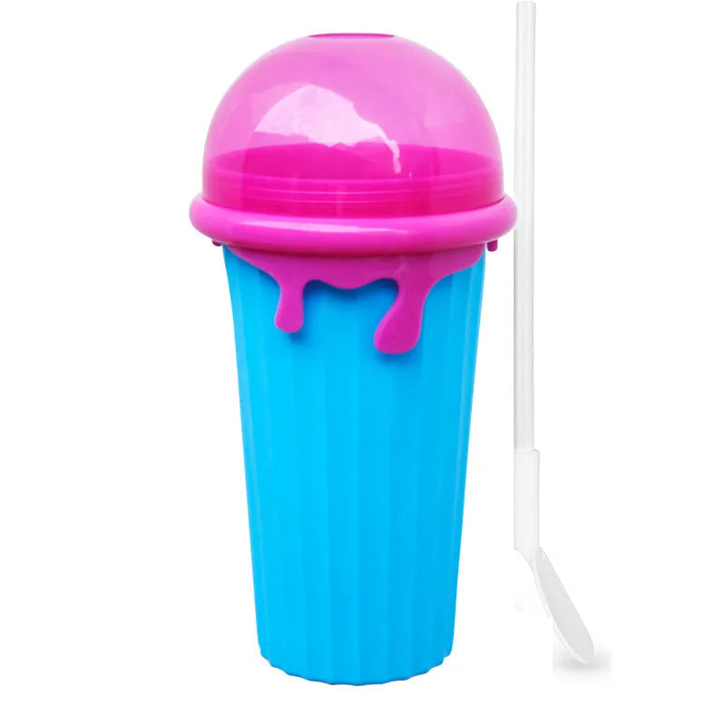 Blue 500ml silicone slushy maker cup for homemade smoothies and frozen drinks