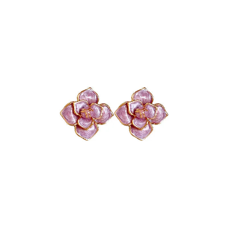 Purple oil-spot glaze flower stud earrings with gold plated silver needle on copper