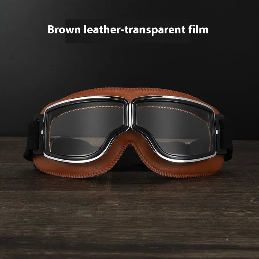 Men's retro outdoor goggles with polypropylene frame and brown leather finish