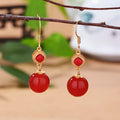 Geometric agate earrings with Southern Red Agate beads and silver inlaid jasper detail on copper alloy