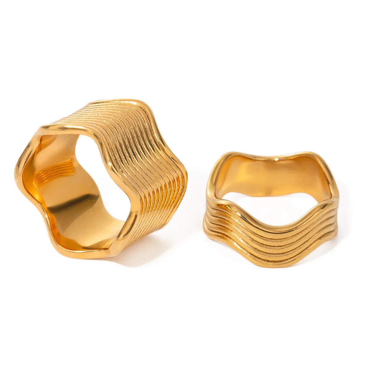 Stainless steel wide geometric wave ring with electroplated finish in Korean style colours