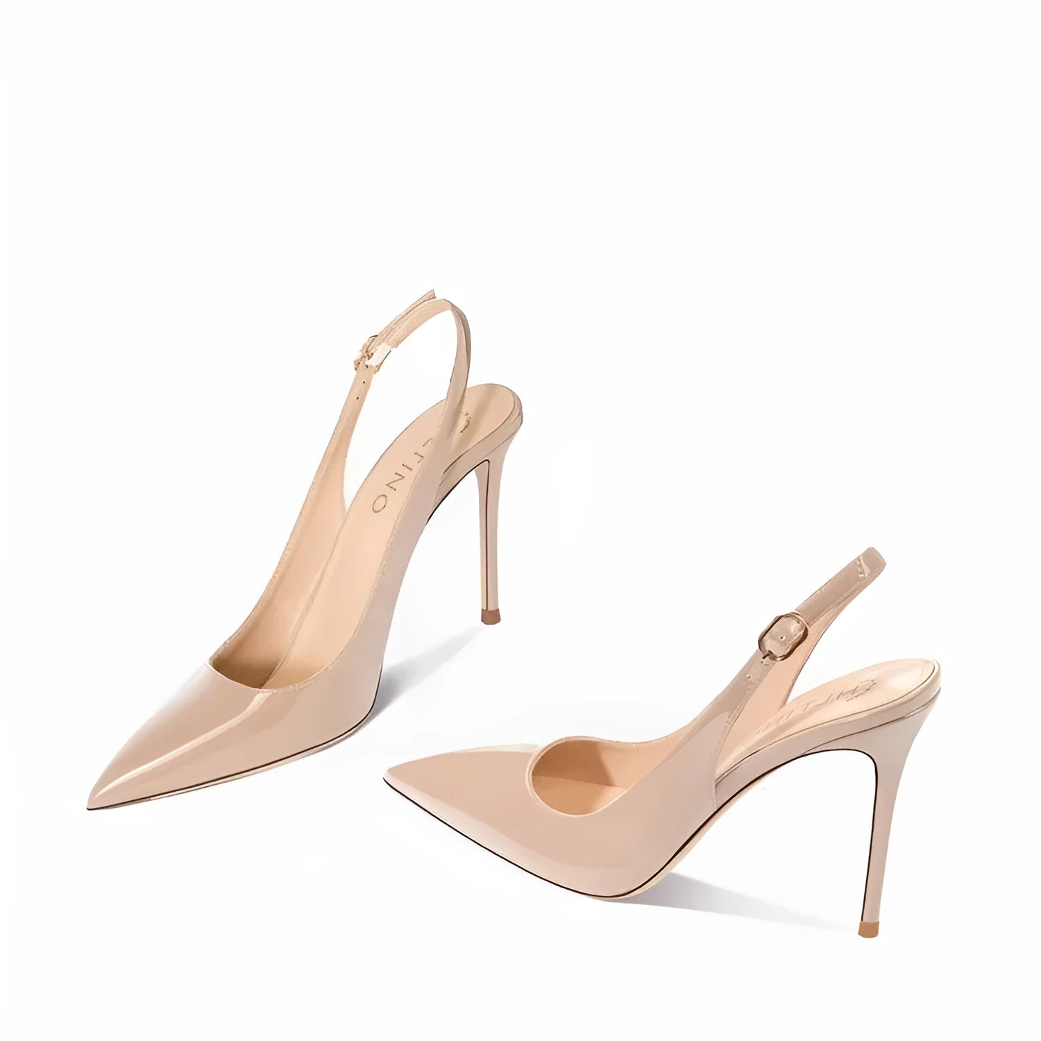Nude women's high heels with ankle-strap design and hollow detail in soft PU leather