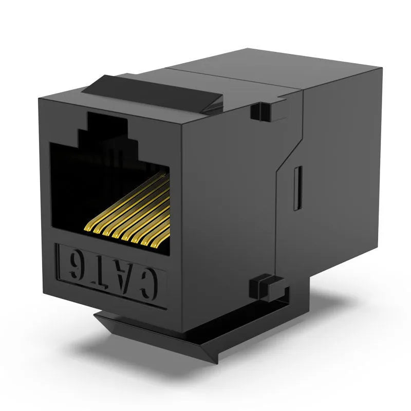 Unshielded network computer direct module pass-through connector in black, PC material