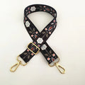 Colourful wide polyester cotton handbag shoulder strap with floral pattern and gold buckle
