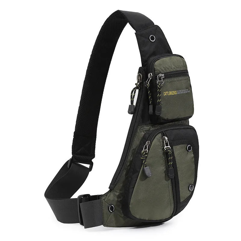 Men's nylon multi-functional shoulder messenger bag in black, ultra-light and wear-resistant